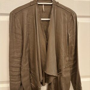 Free People Olive Draped Open Front Jacket